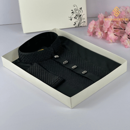 Premium Embroidery Panjabi + Pajama Combo (Black and White)